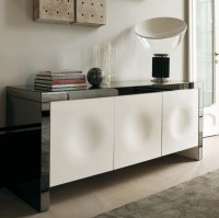 Empire three door sideboard with mirrored frame and white doors